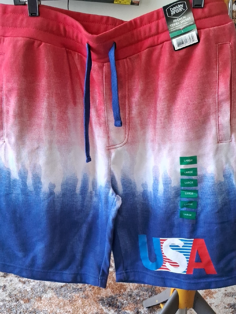 Men's USA Ombre French Terry Shorts - Red, White & Blue❤️🤍💙🎉Size::Large